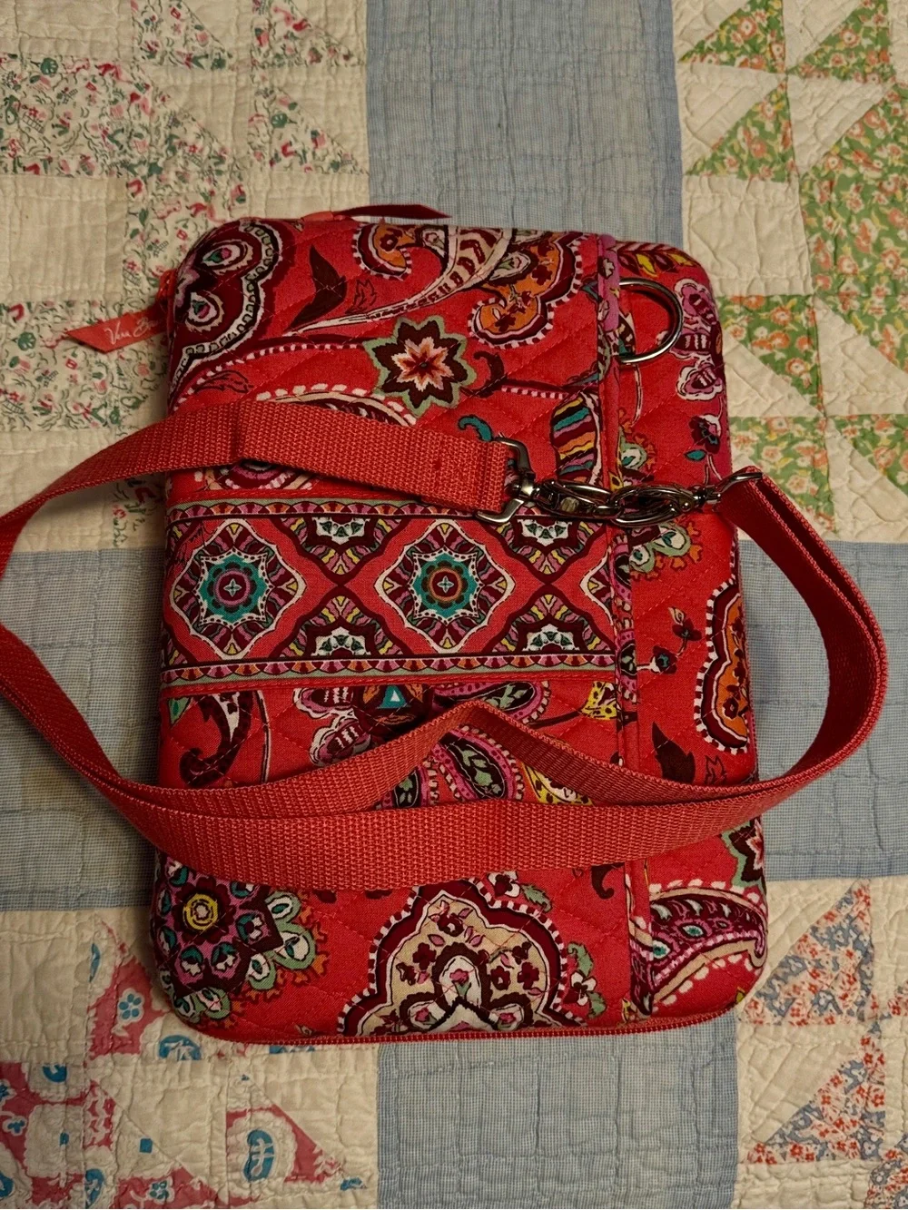 Vera Bradley Coral Floral Quilted Crossbody Tablet Bag